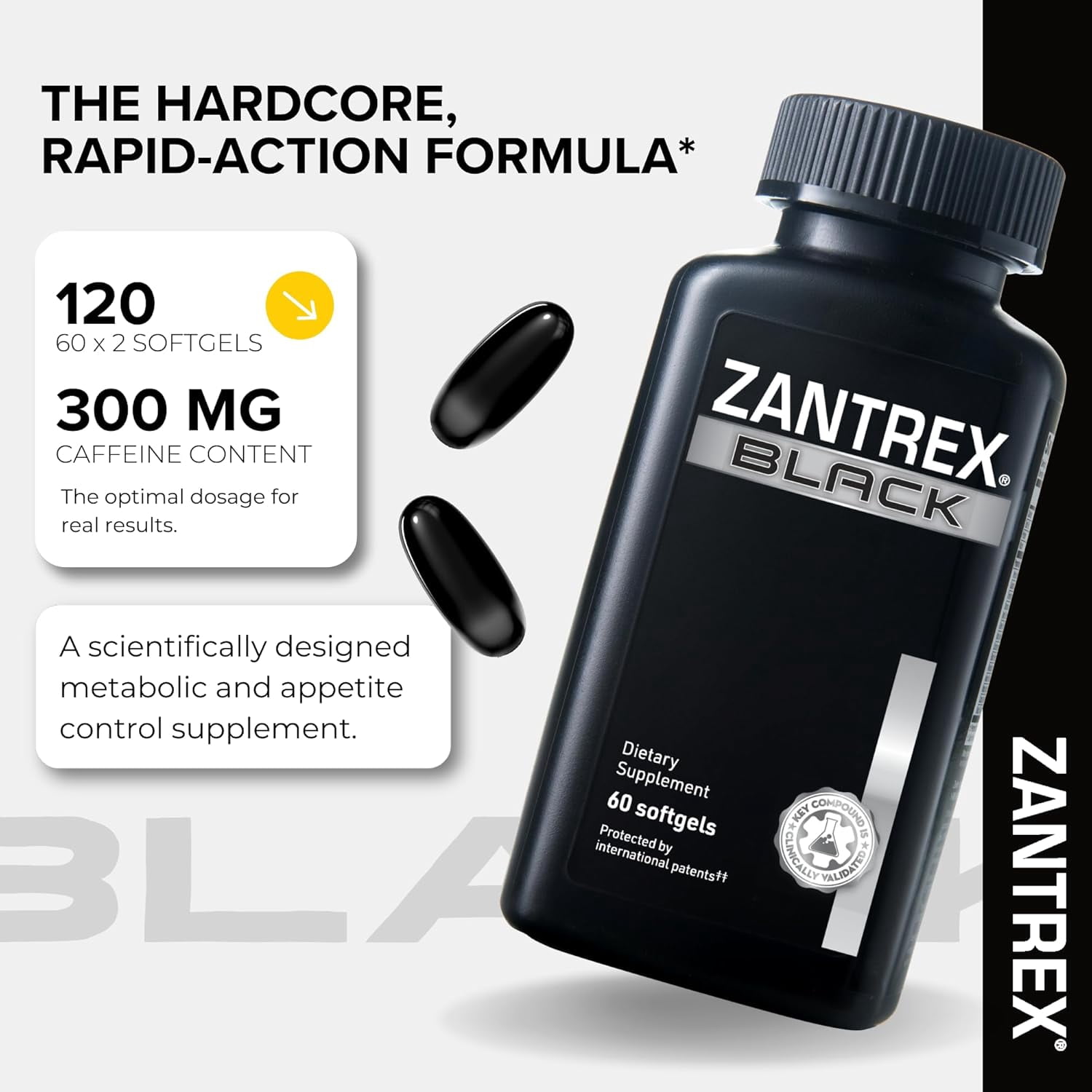 Zantrex Black – Energy Boost & Metabolism Support | Appetite Suppressant, Weight Management Formula | 60 Softgels