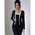 thumbnail image 3 of Women'S Contrast Colorblock Cardigan Vest Two-Piece Set Long Sleeve Cropped Cardigan Striped Shawl, 3 of 6