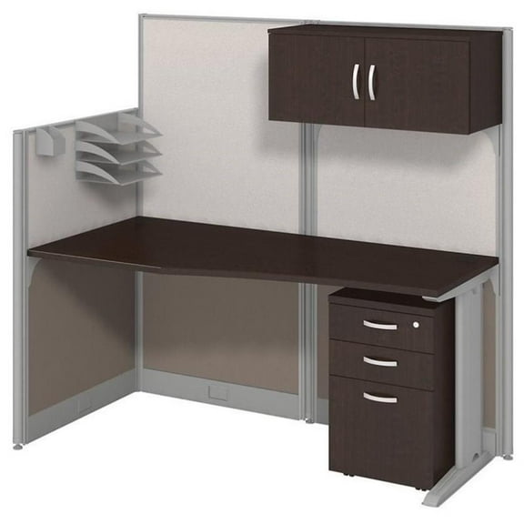 Scranton & Co Furniture 65W x 33D Cubicle Workstation with Storage in Cherry