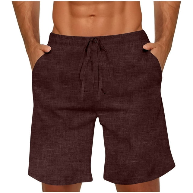 Mgmyaa Men's Casual Shorts Drawstring Elastic Waist Solid Exercise Shorts with Pockets