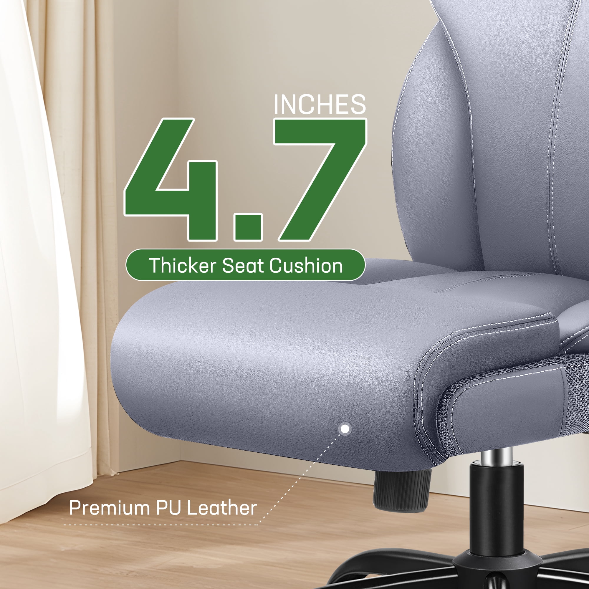 ATHOPE Leather Office Chair, Big and Tall Office Chair with Lumbar Support, High Back Executive Desk Chairs with Flip-up Armrest, Breathable PU Ergonomic Computer Chair, 360°Swivel Free, Gray