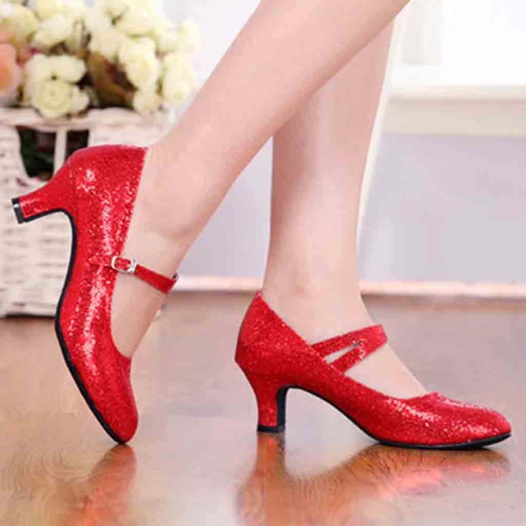 Latin Dance Shoes for Women Heeled Glitter Ballroom Salsa Tango Party Sequin Dance Shoes 