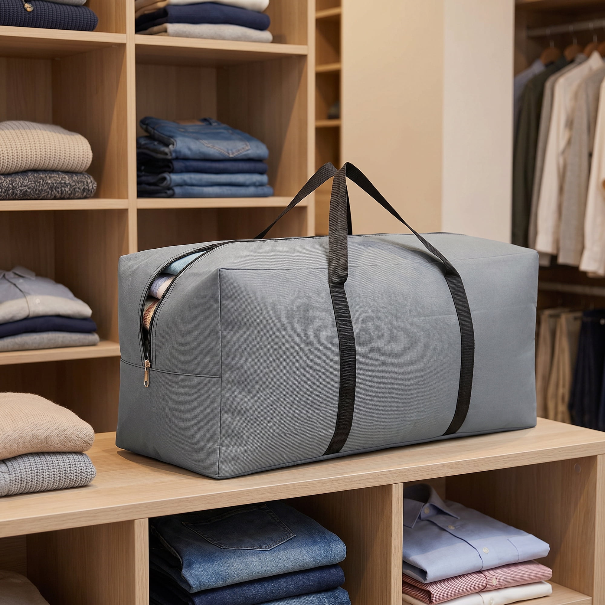 Unique Bargains Zipper Duffel Waterproof Oxford Moving Bag Gray 31.5" x 11.4" x 14.2"