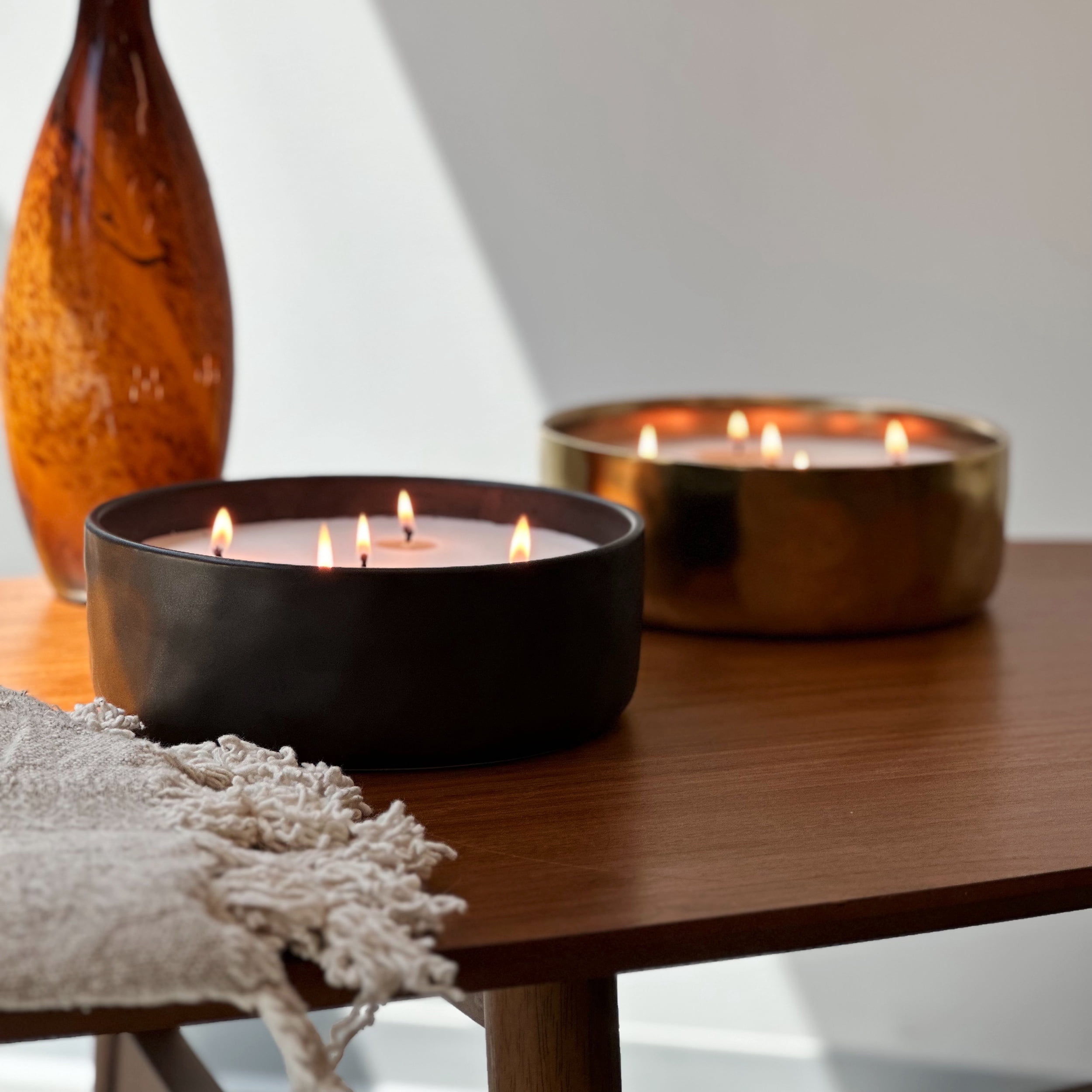 Home Decor Collection 43.7 oz Blue Citron & Coconut Scented 5-Wick Black Glazed Ceramic Candle