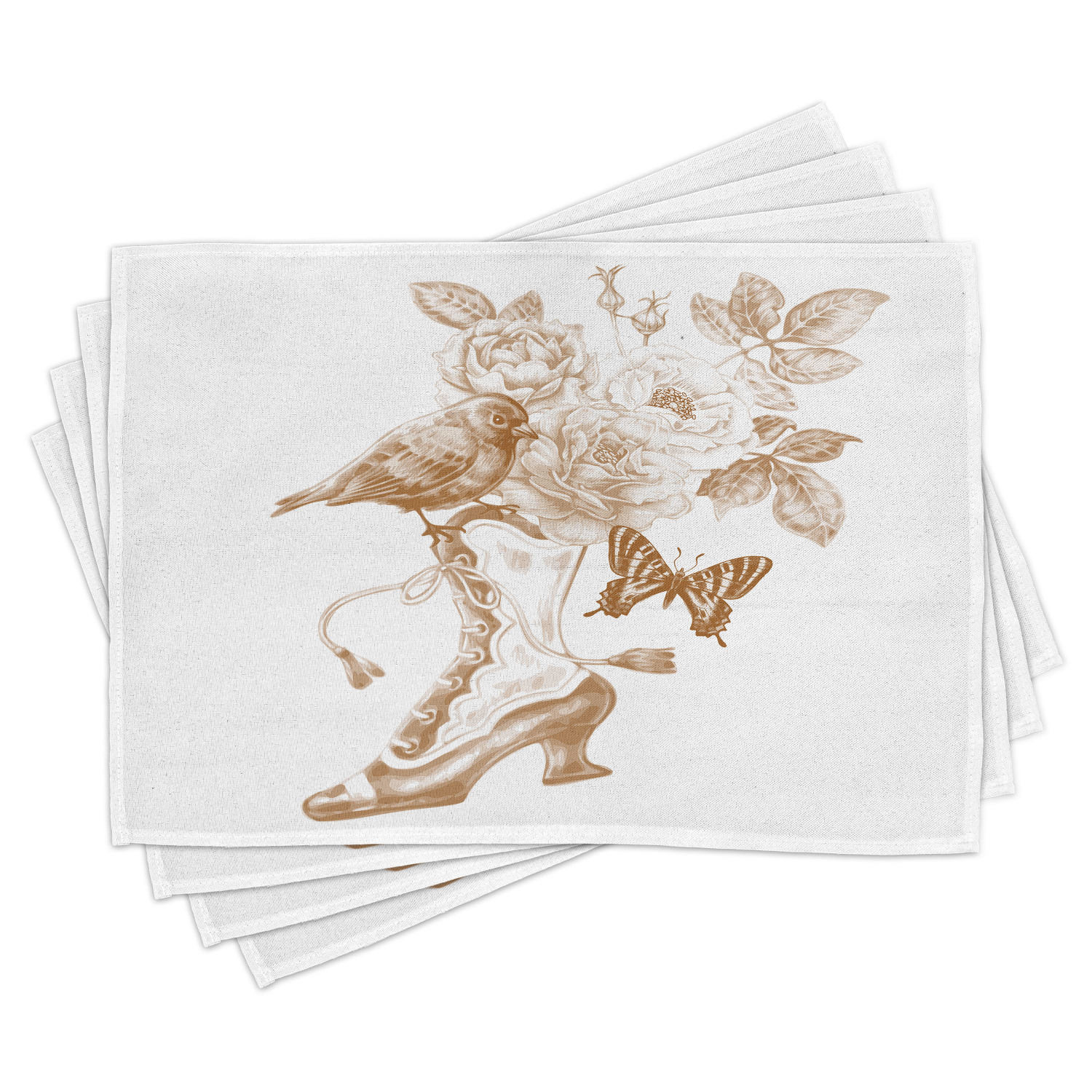 Victorian Placemats Set of 4 Nostalgic Boots with Roses Butterfly and