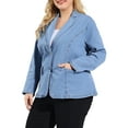 thumbnail image 4 of Agnes Orinda Women's Plus Size Denim Blazer Notched Lapel Button Work Jean Jackets 1X Light Blue, 4 of 8