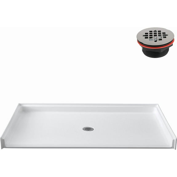 Streamline GB-632-532 62 in. x 38 in. ADA Compliant Alcove Acrylic Shower Base in Glossy White With Center Drain, Drain Included