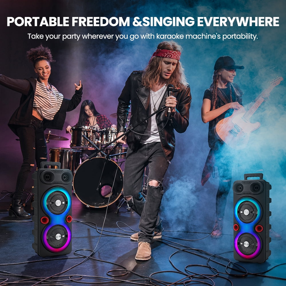 PEPWELL Portable Dual 6.5" Bluetooth Speaker, Sub Woofer Heavy Bass DJ RGB Party Speakers, Sound System TWS Karaoke Machine with Mic FM Radio for Party