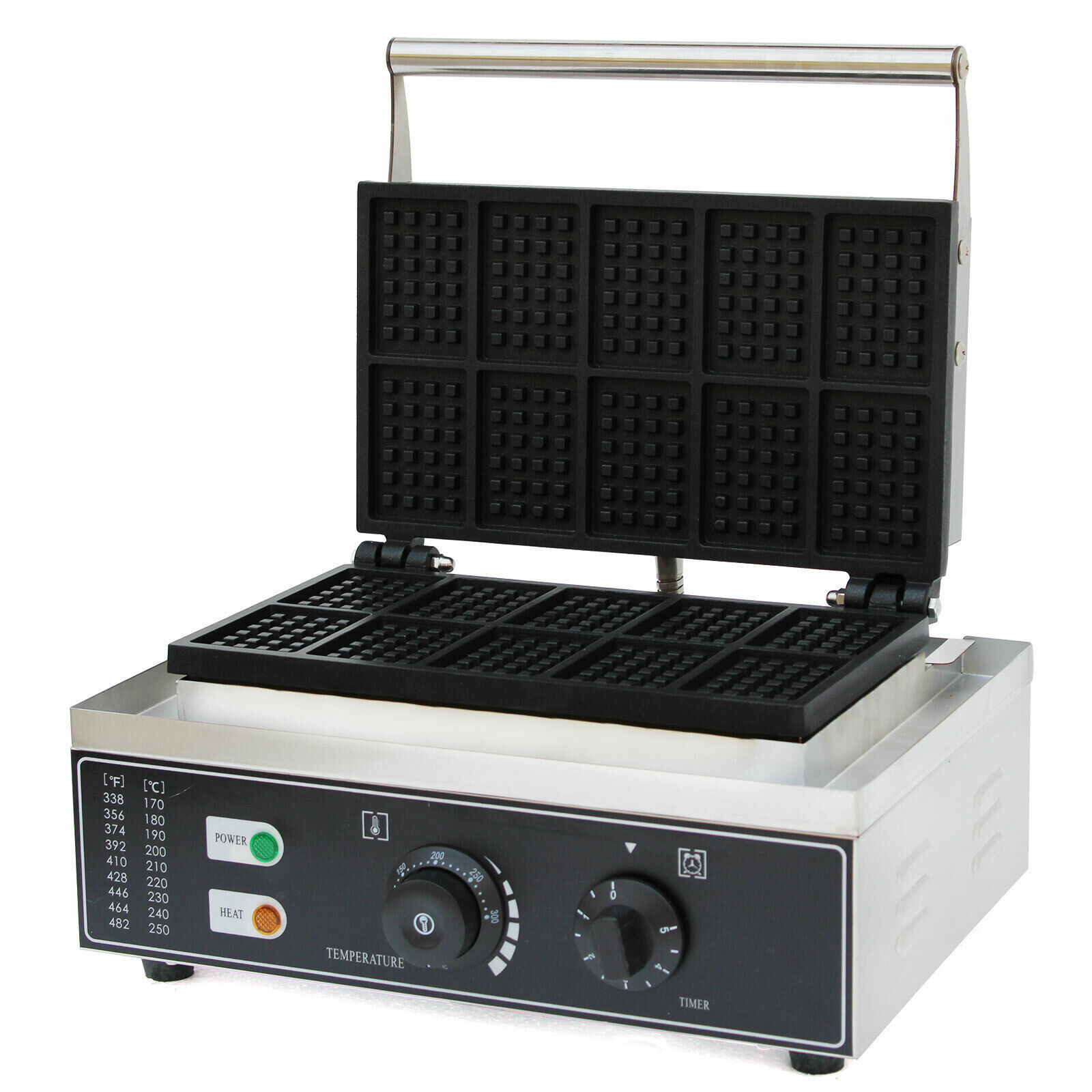Commercial Square Waffle Maker, 10 Grids 1500W Electric Waffles Maker Stainless Steel Belgian Waffle Iron Nonstick Waffle Machine for Restaurant, Snack Bar, Bakery, Home