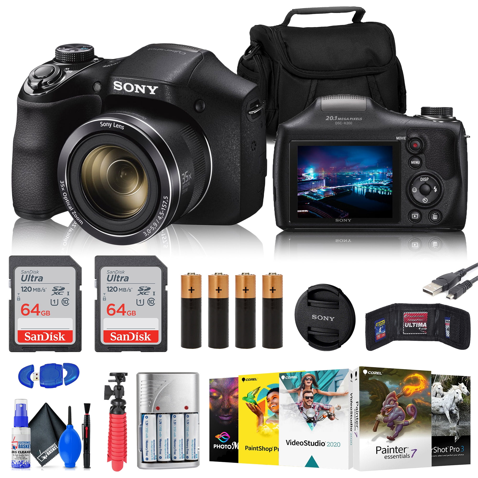 Sony Cyber-shot DSC-H300 Digital Camera (Black) (DSCH300/B) + 64GB