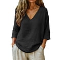 thumbnail image 2 of Womens Linen Tops Peasant Tops For Women Summer Linen Tops Cotton Boho Tops Gauze Tunic Tops For Women Lightweight Linen Blouses For Women Summer Blouses For Women Peasant Blouse Black L, 2 of 6