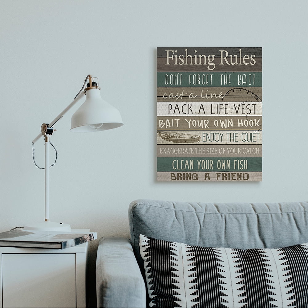 Stupell Industries Rustic Fishing Rules Sign Brown Green Beige Canvas Wall Art by Kim Allen
