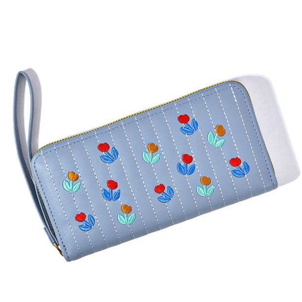 Cartera para mujer con cremallera alrededor de la cartera PU grande de viaje largo titular de la tarjeta de crédito con pulsera