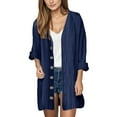 thumbnail image 4 of Women's Cardigan Fashionable And Casual Solid Color V Neck Long Sleeved Button Cardigan,Blue Women's Cardigan M, 4 of 9