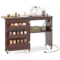 thumbnail image 1 of Patiojoy Table de Machine à Coudre avec Station de Recharge Armoire à Coudre Pliable avec Roulettes Verrouillables Brun, 1 of 10