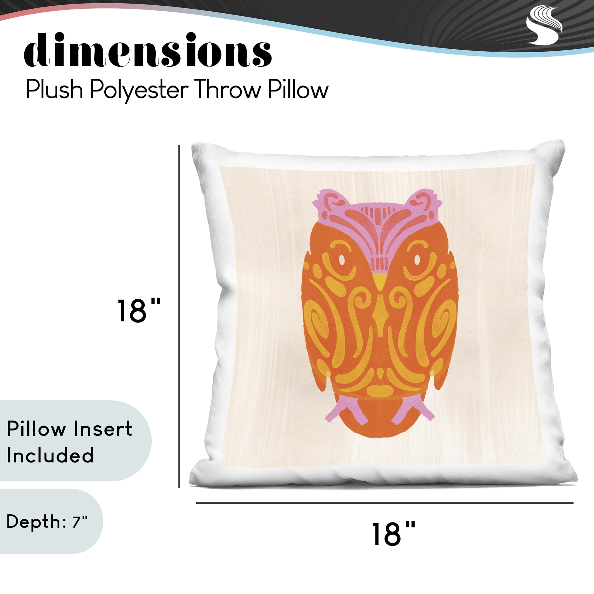 Stupell Industries Vibrant Folk Owl Motif Decorative Printed Throw Pillow, design by The Paper Curator, 18 x 7 x 18