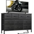 thumbnail image 5 of Laintene Black Dresser TV Stand, 10 Drawer Dresser with Power Outlet, Fabric Chest of Drawers for Bedroom, Wooden Top for Storage, 50" TV Stands for Living Room, Closet, Hallway, Entryway, 5 of 10