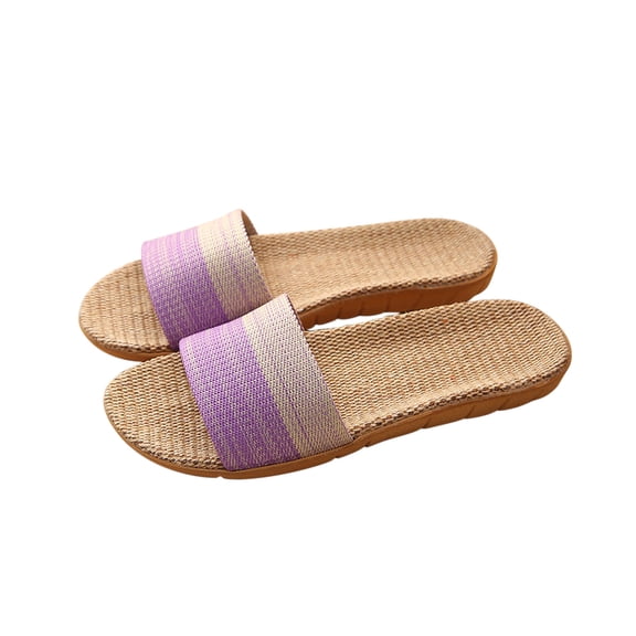 ShiShine Women's Open Toe Linen Slide Slippers Colorblock Gradient Slip On Flat Sandals Non Slip Sole for Spring Summer