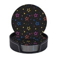 thumbnail image 2 of PAYOHTO Bright Colorful Stars Black Premium PU Leather Coasters Set - 6 Stylish Round Drink Coasters with Storage Box for Home and Office Use, 2 of 6