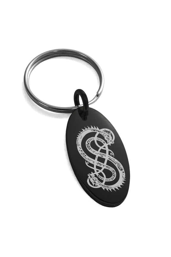 Stainless Steel God of Mischief Loki Viking Norse Engraved Small Oval Charm Keychain Keyring