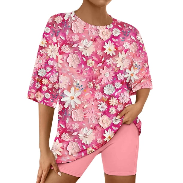 Puntoco Conjunto de pijama cómodo para mujer, conjunto de camiseta y pantalones cortos de manga corta con cuello redondo y estampado navideño para mujer, ropa para el hogar
