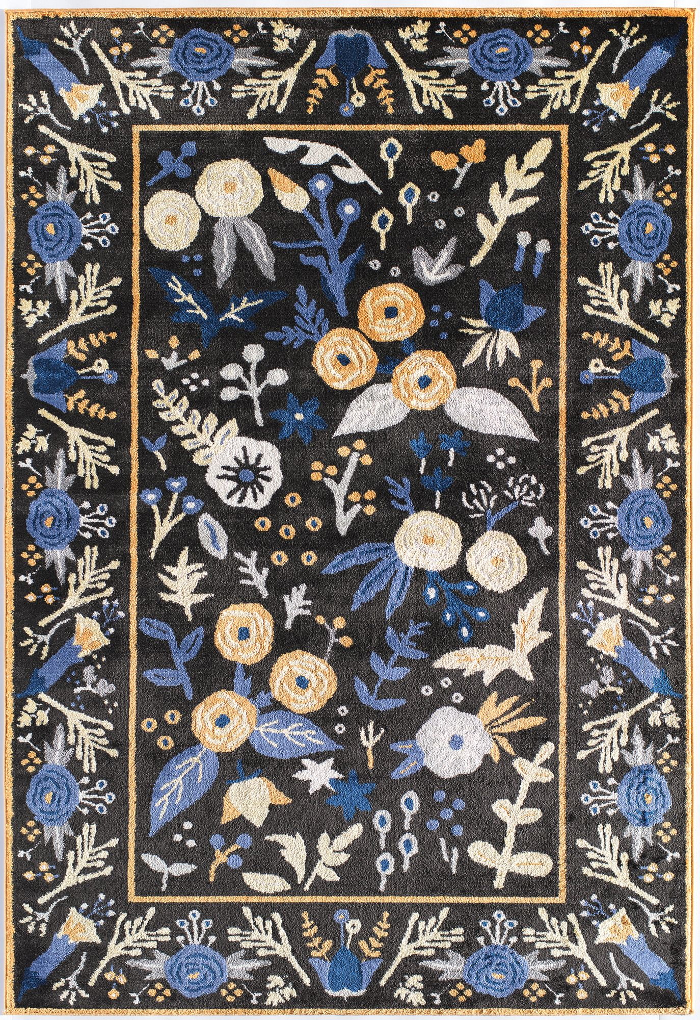 Rugs America Hanna VA30B Gardenia Golden Night Floral Transitional Black Area Rug, 9'x12'