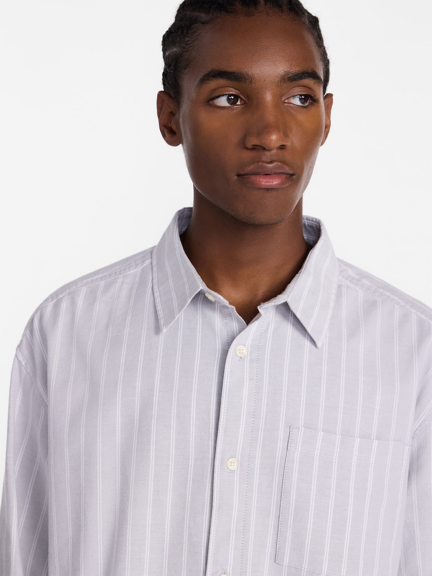 No Boundaries Boxy Cropped Fit Oxford Shirt with Long Sleeves, Men's XS-5XB