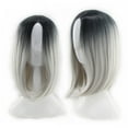thumbnail image 4 of Peluca Bob para mujer, color degradado, peluca sintética para cosplay, peluca corta y recta, peluca Bob de encaje resistente al calor (gris degradado), 4 of 5