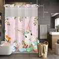 thumbnail image 5 of Cartoon Easter Rabbits No Hooks Shower Curtain with Snap-in Liner Animal Egg Floral Leaf Pink Wood Grain Shower Curtains for Bathroom, Waterproof, Easy Install, Washable 72"x96", 5 of 9