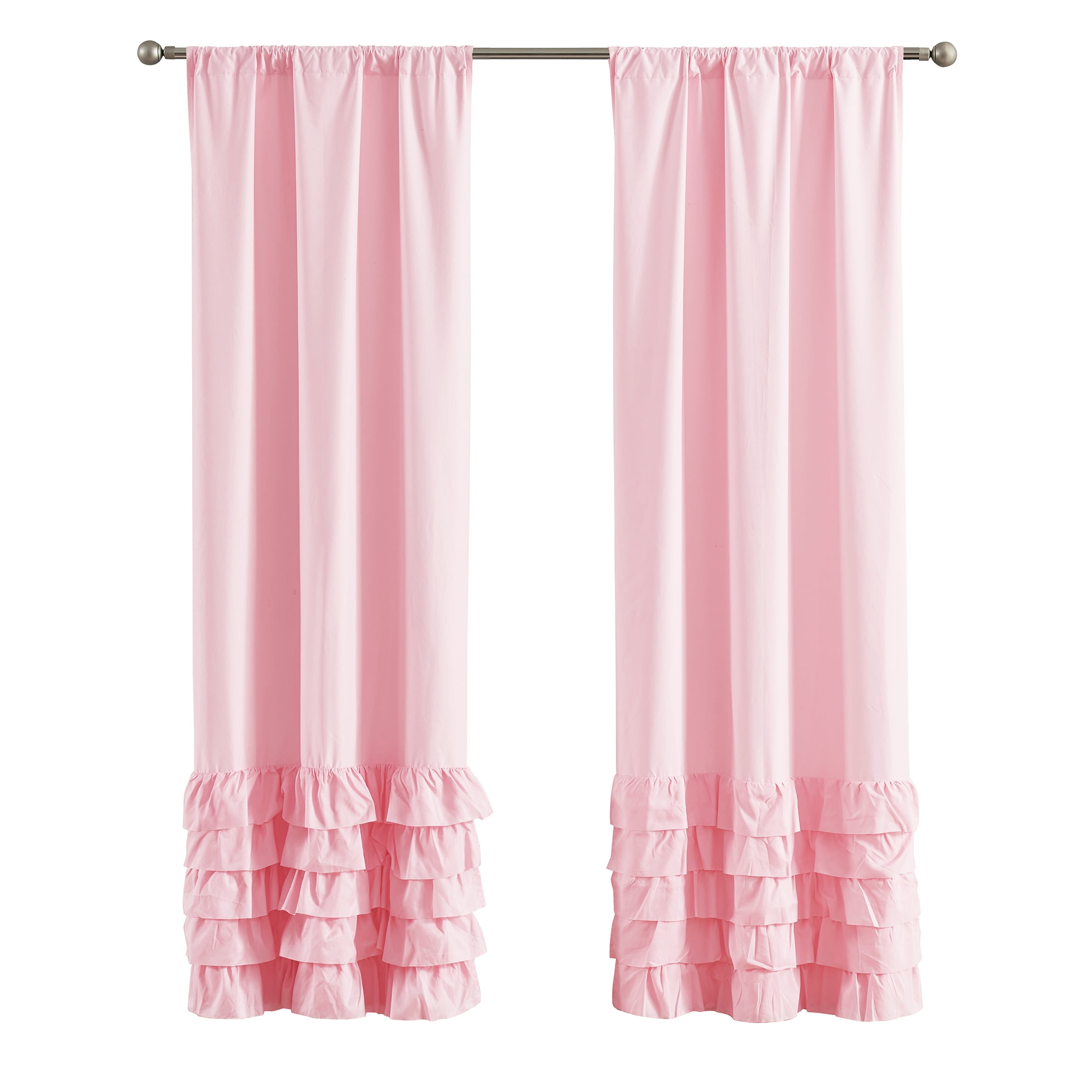 Your Zone Pink Ruffle Reversible Rod Pocket Blackout Curtain Panel 37 X 84 Com