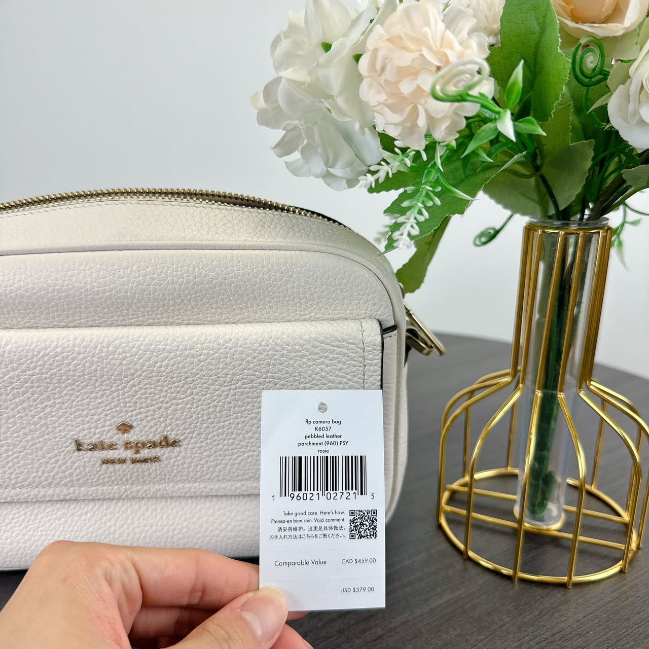 Kate Spade K6057 Rosie Pebbled Leather Flap Camera Bag IN Parchment Multi