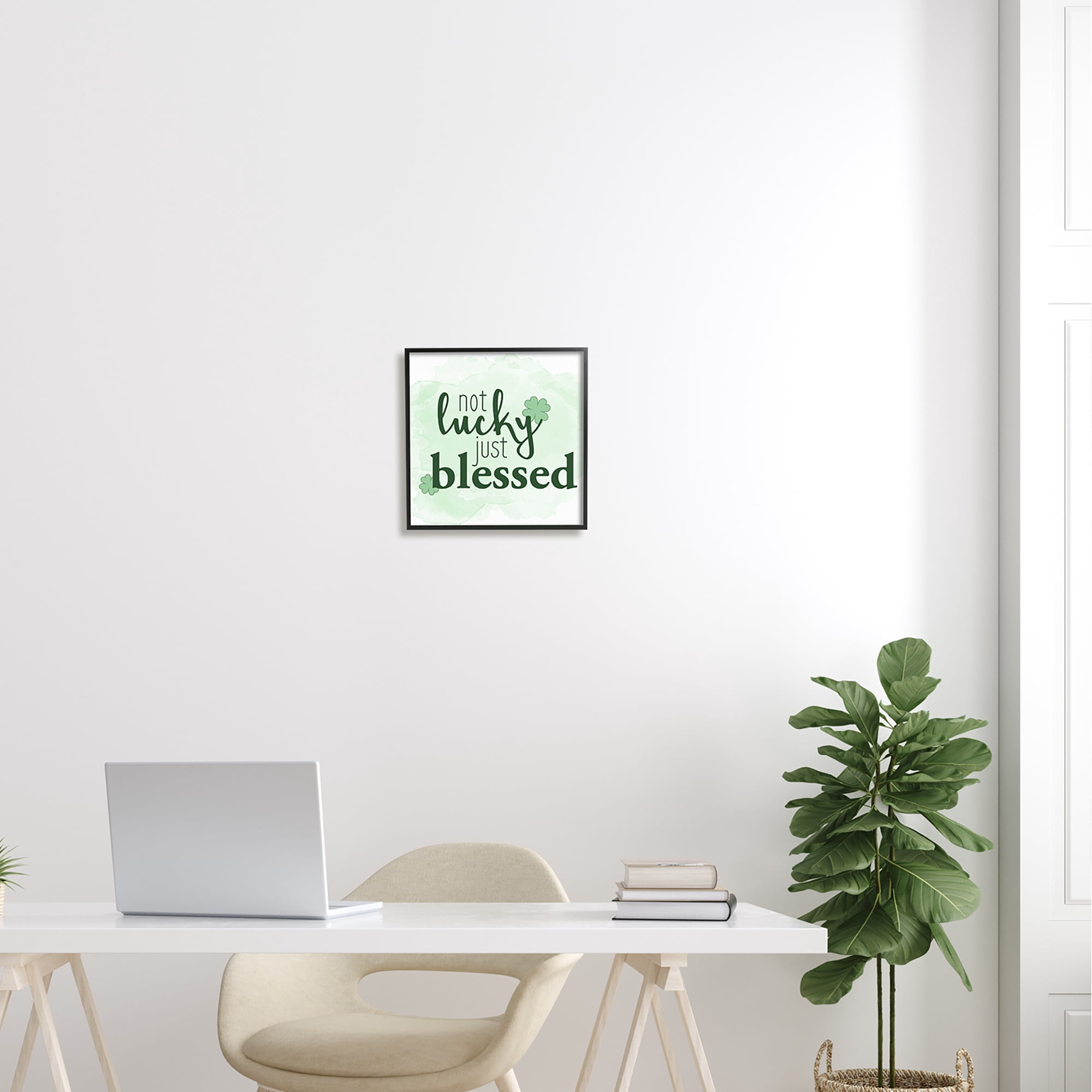 Stupell Not Lucky Just Blessed Green Shamrocks Holiday Painting Black Framed Art Print Wall Art
