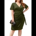 thumbnail image 3 of Vestido Informal de Cóctel, Fiesta, Trabajo, con Escote en V Profundo y Corta, Talla Grande, para Mujer Verde 4XL, 3 of 9