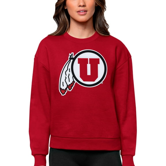 Women's Antigua Red Utah Utes Victory Crewneck Pullover Sweatshirt