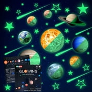 Glow in The Dark Stars and Planets, Bright Solar System Wall Stickers -Sun Earth Mars，Stars，Shooting Stars and so on,9 Glowing Ceiling Decals for Bedroom Living Room,Shining Space Deco