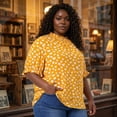thumbnail image 2 of Agnes Orinda Women's Plus Size Tops Polka Dots Ruffle Hem Short Sleeve Mock Neck Blouses 3X Yellow, 2 of 6