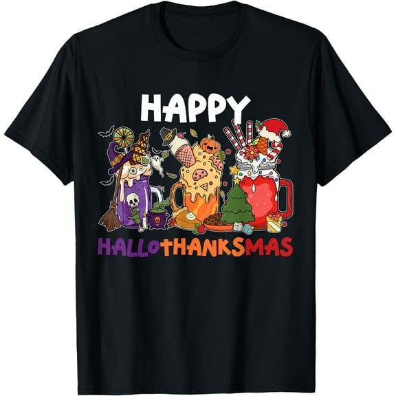 Happy HalloThanksMas Halloween Thanksgiving Christmas T-Shirt