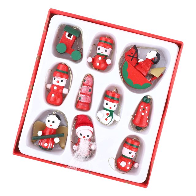 Mini Adornos Navideños De Madera Muñeco De Navidad De Madera Colgante De Árbol De Navidad Decoración De Navidad Con Caja De Regalo Para Fiesta En Casa 10 Uds Yuarrent HA038155-00