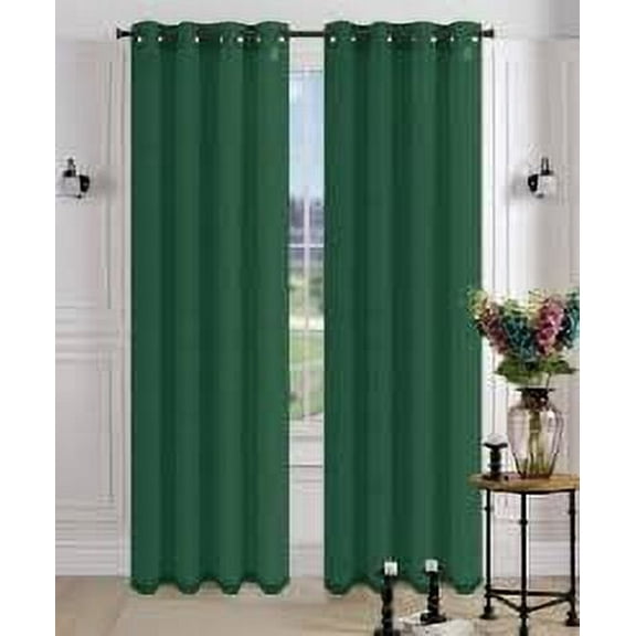 2 PANEL MIRA  SOLID HUNTER GREEN SEMI SHEER WINDOW FAUX SILK ANTIQUE BRONZE GROMMETS CURTAIN DRAPES 55 WIDE X 95" LENGTH