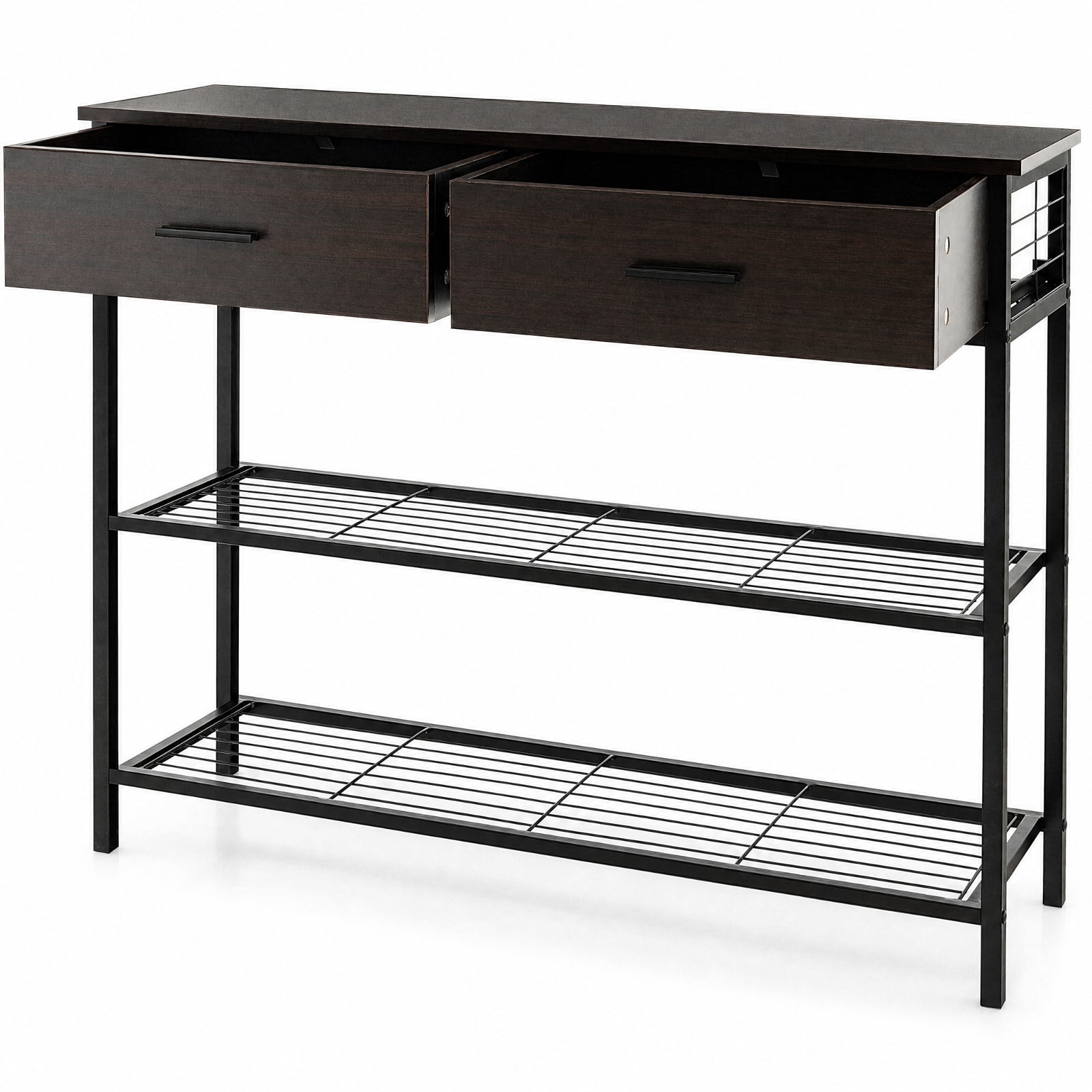 Furnibear 39.5 Inch Entryway Console Table with 2 Drawers and 2-Tier Metal Shelves for Living Room Hallway and Behind Sofa Storage, Dark Brown