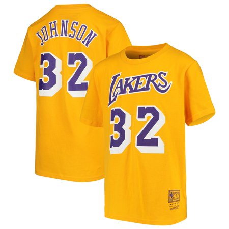 Magic Johnson Los Angeles Lakers Mitchell & Ness Youth Hardwood Classics Name & Number T-Shirt - (Best Spanish Classes In Los Angeles)