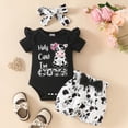 thumbnail image 2 of NIEWTR Toddler Baby Girl Summer Clothes 3PCS/Set Baby Girls Clothes Ruffle Short Sleeve Rompers+Floral Shorts+Baby Headband Newborn Baby Outfits（Z6-Black,9-12 Months), 2 of 7