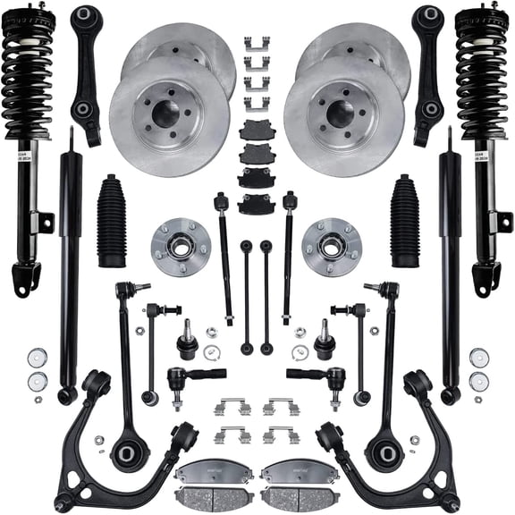 Detroit Axle - RWD Front End Suspension Kit Brake Kit for Chrysler 300 Dodge Magnum Charger, Control Arms Wheel Bearing Hubs Struts Front Rear Brake Rotors Ceramic Brake Pads Sway Bars