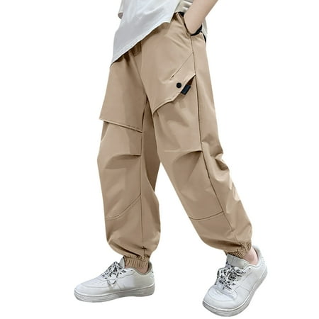 NAFUU Boys Cargo Pants Stretch Kids Boy s Cargo Joggers Pants Youth Hiking Lightweight Pants For Sports Outdoor Elastic Waist Casual Trousers Vintage Trousers 9-10 Years