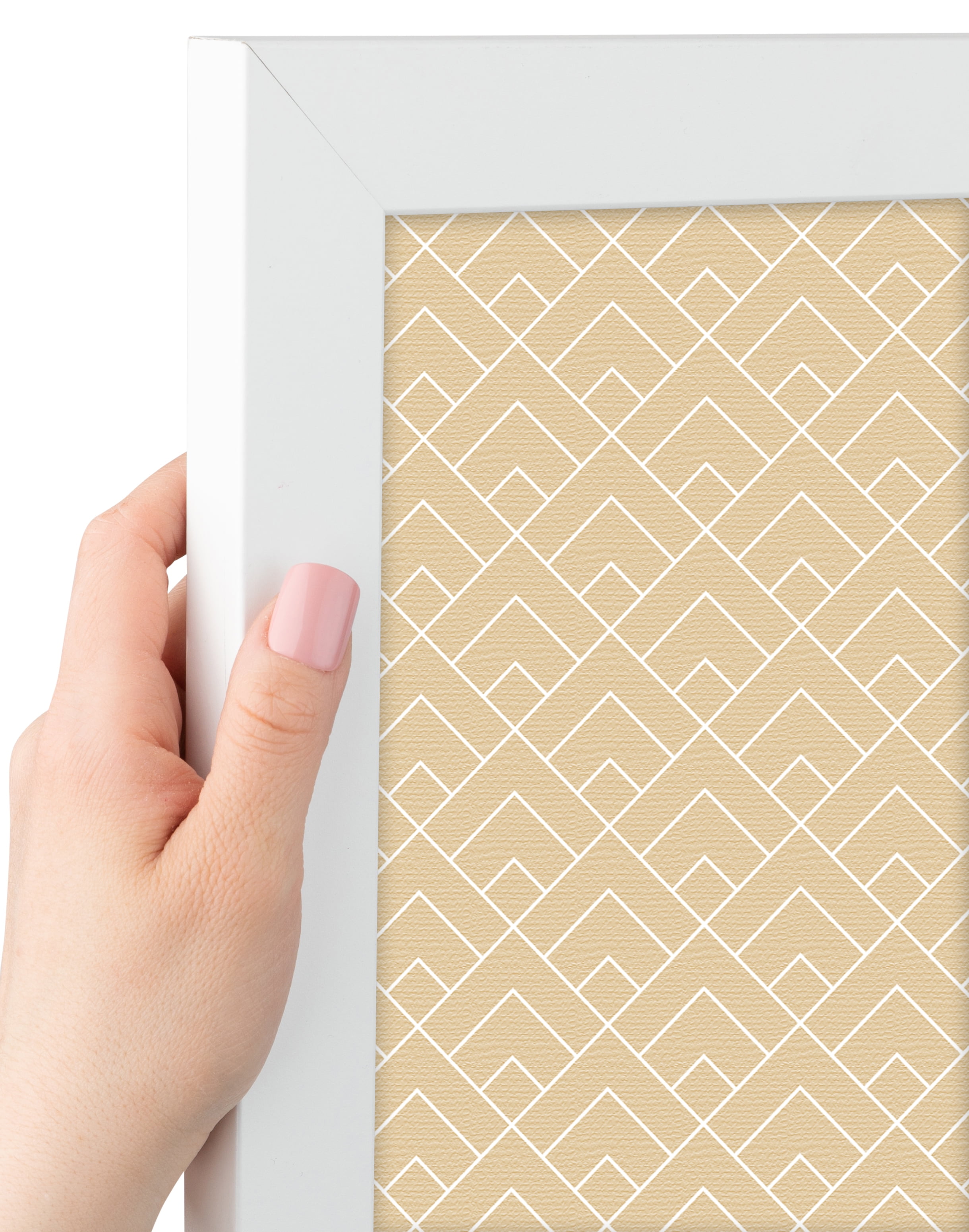 PinPix 30x12 Custom Cork Bulletin Board Peaks Modern Pattern Beige Poster Board Has a Fabric Style Canvas Finish, Framed in Peaks Modern Pattern Beige, by ArtToFrames (PinPix-1792)