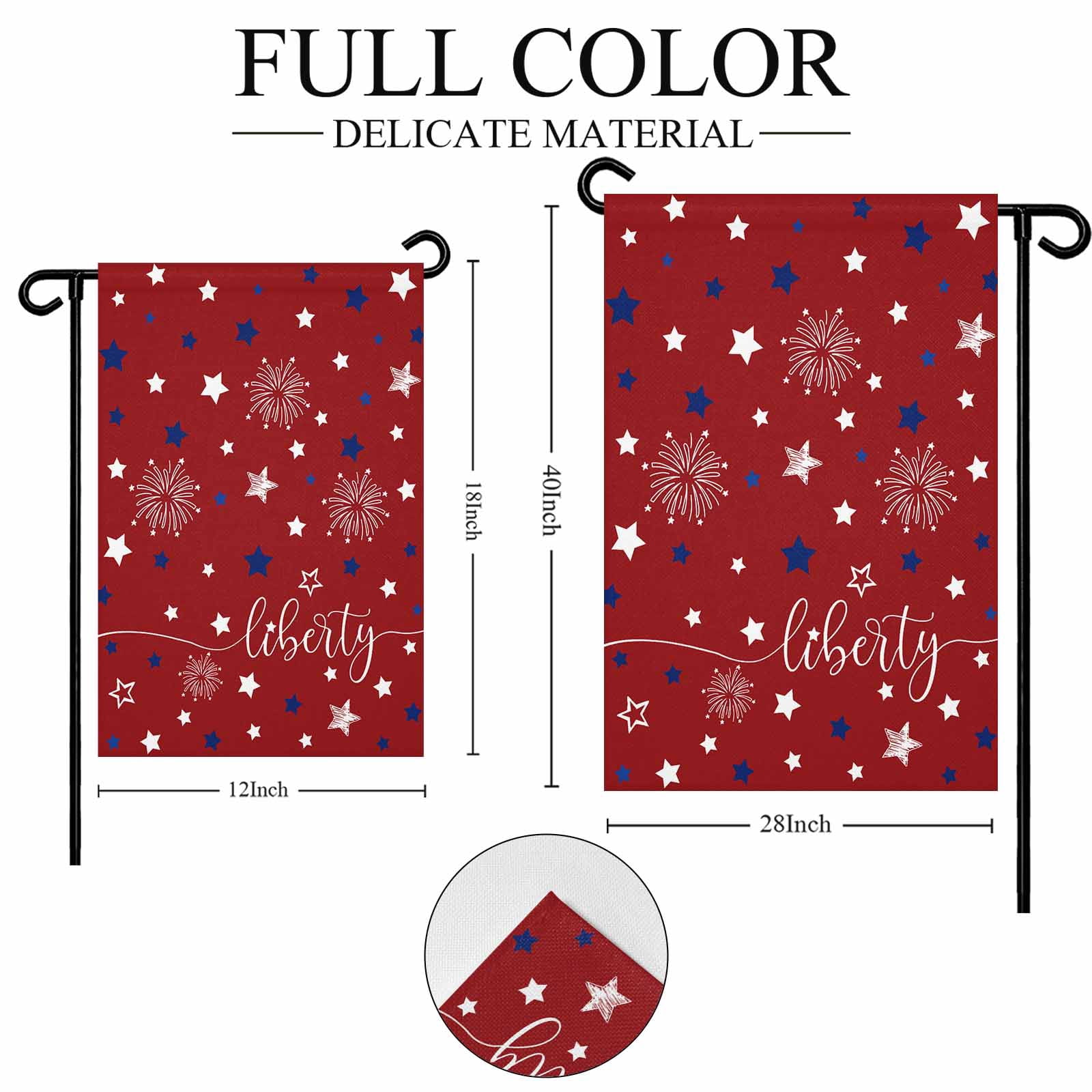 4th of July Garden Flags Patriotic Star Red White Blue Garden Flag Double Sided Welcome Flag Firework Liberty Independence Day Yard Flags for Outdoor Lawn Porch Memorial Day Holiday Decor 28x40 Inch