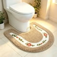 thumbnail image 2 of Dtchengua Soft Floral Non-Slip Toilet Contour Rug, Contour Bath Rug, Soft Shaggy U-Shaped Toilet Floor Mat for Bathroom 20×20 Inch,Khaki, 2 of 7