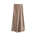 thumbnail image 4 of Women Fashion Satin Solid Pleated Midi Skirt Vintage Mid Elastic Waist Female Chic Lady Skirts, 4 of 7