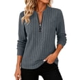 thumbnail image 1 of Suéter de Mujer Tipo Pulóver, Sudadera Suave Acanalada con Cierre Parcial, Otoño, Casual, Corte Holgado, Cuello Redondo, Manga Larga, Camisetas de Sudor con Bolsillos, 1 of 6