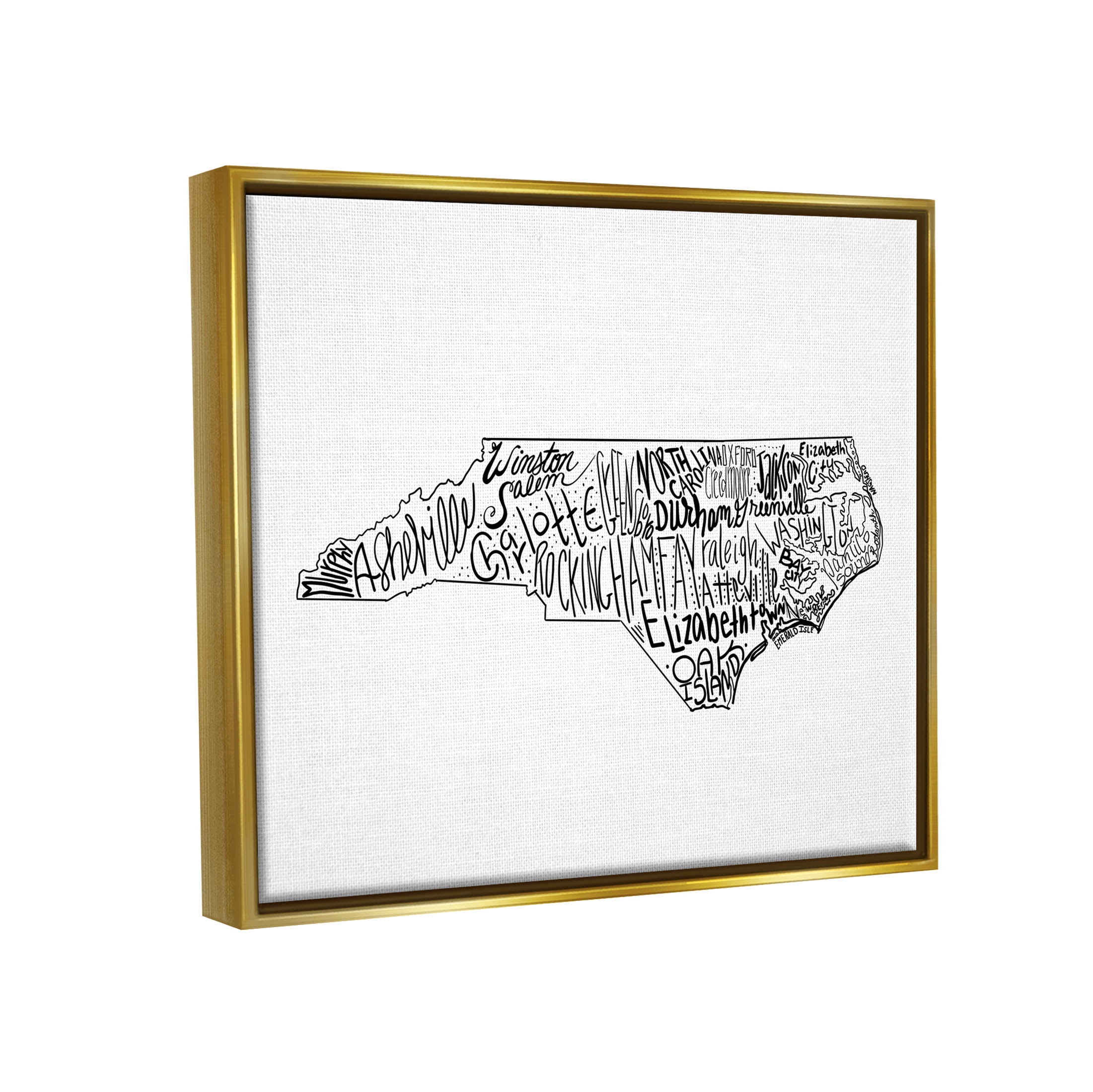 Stupell Industries North Carolina State Cities Graphic Art Metallic Gold Floating Framed Canvas Print Wall Art, Design by The Saturday Evening Post